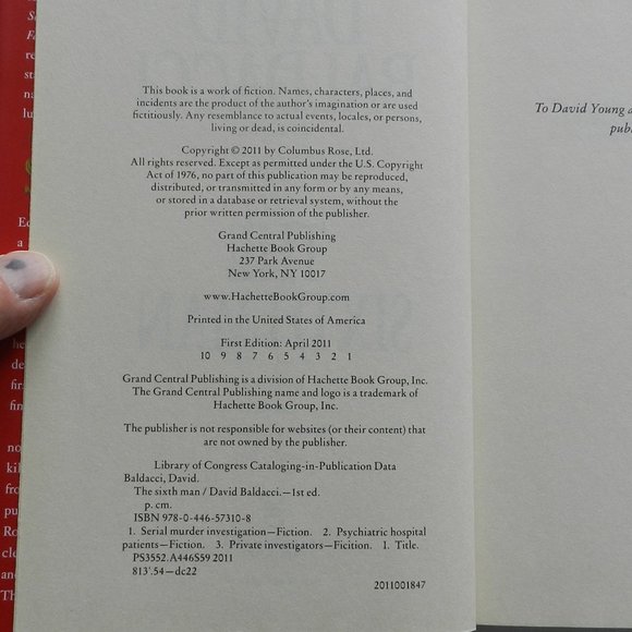 David Baldacci The Sixth Man Book novel 1st edition 2011 Grand Central - Picture 4 of 4